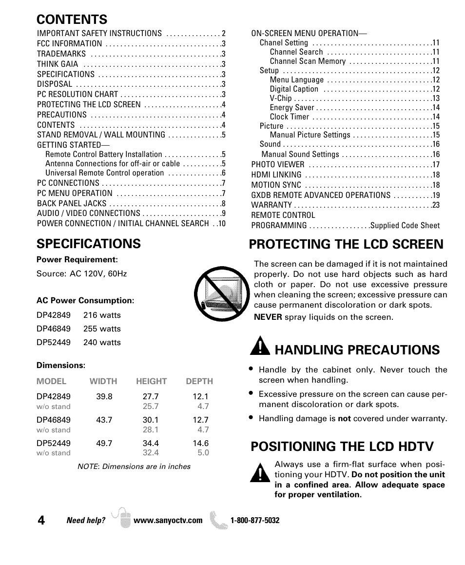 Sanyo DP46849 User Manual | Page 4 / 67