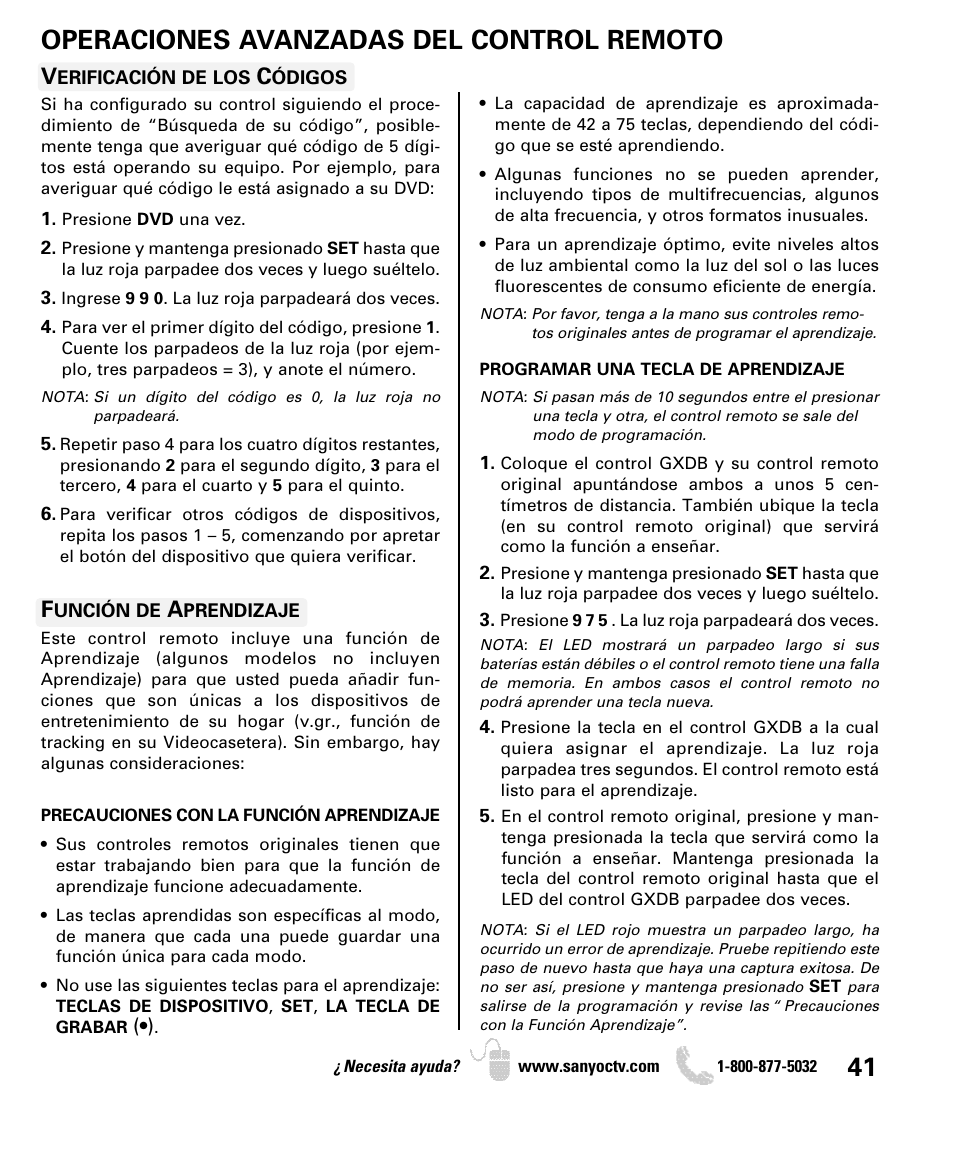 Operaciones avanzadas del control remoto | Sanyo DP46849 User Manual | Page 41 / 67