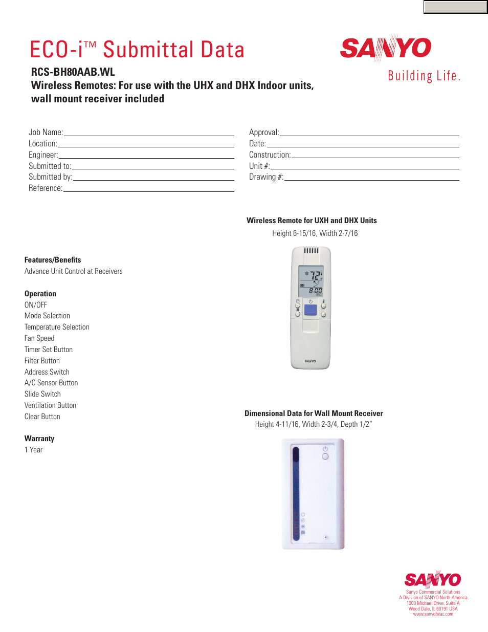 Sanyo ECO-i RCS-BH80AAB.WL User Manual | 1 page