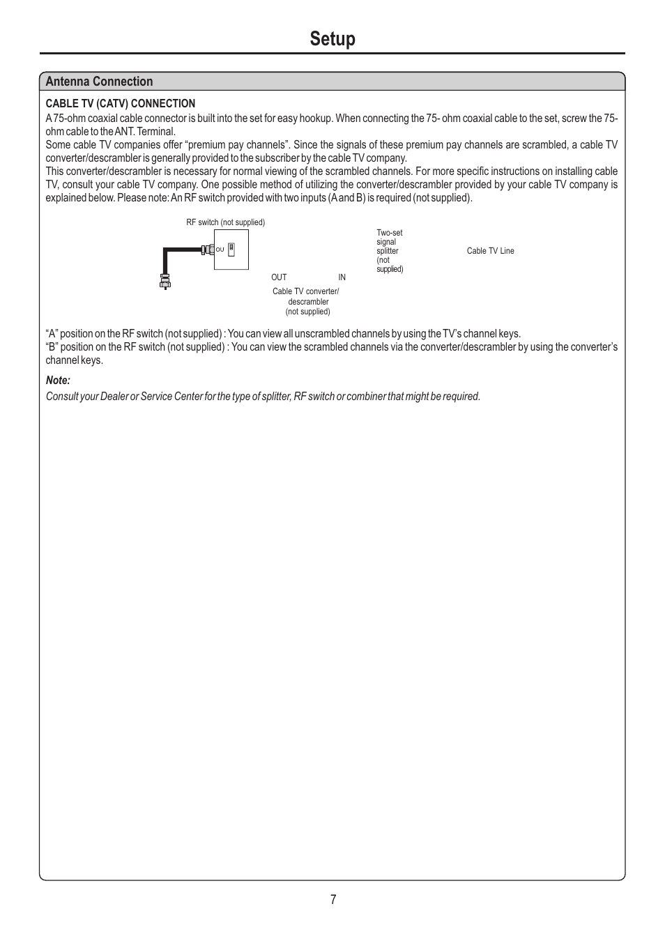 Setup, Antenna connection | Sanyo AVP-4231 User Manual | Page 9 / 44