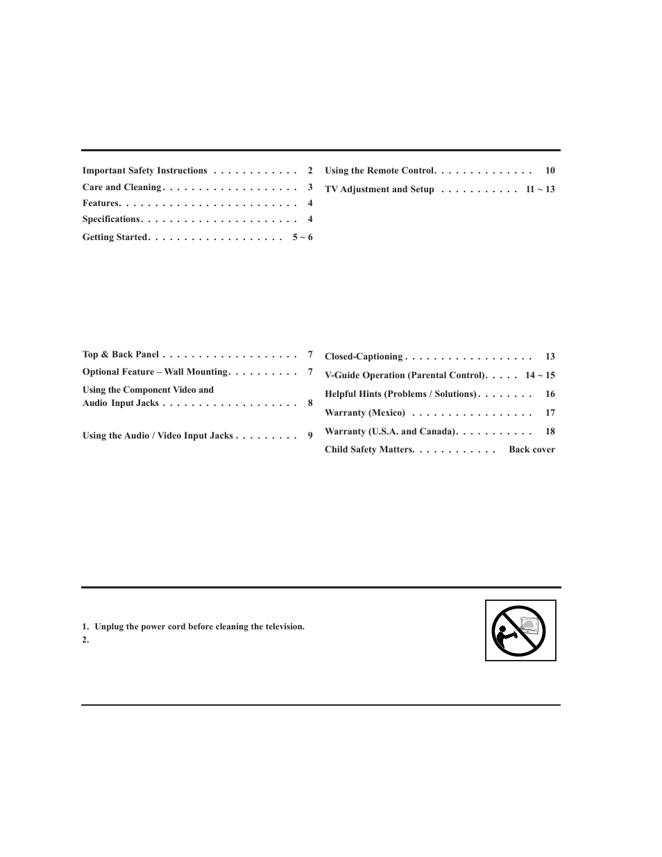 Contents care and cleaning | Sanyo CLT2054 User Manual | Page 3 / 19