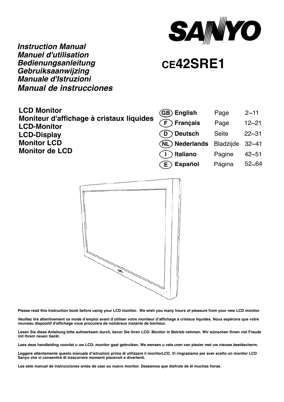 Sanyo CE42SRE1 User Manual | 64 pages