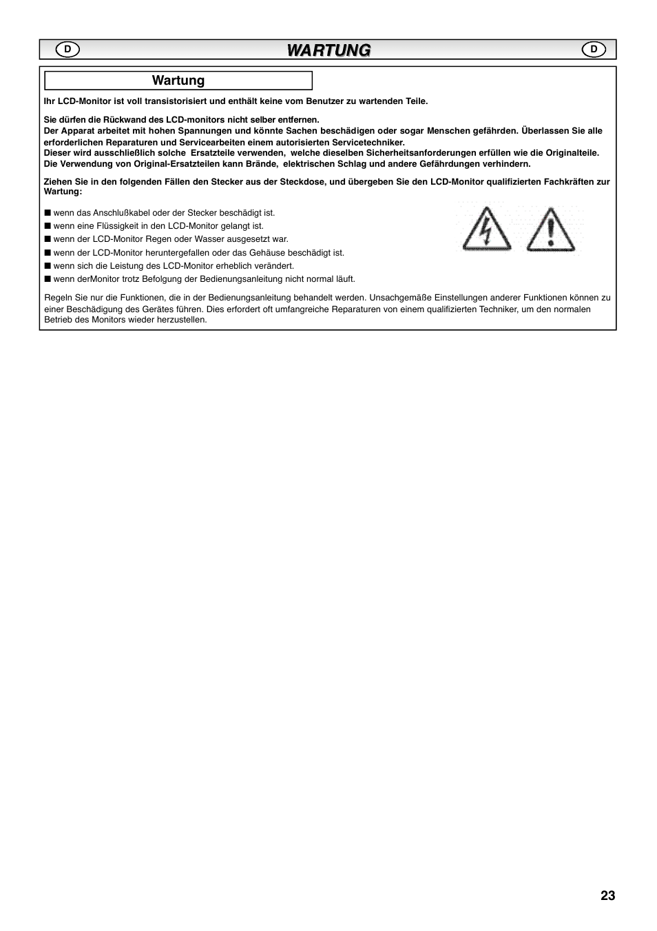 Wartung | Sanyo CE42SRE1 User Manual | Page 23 / 64