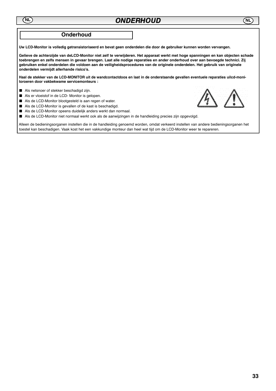 Onderhoud | Sanyo CE42SRE1 User Manual | Page 33 / 64