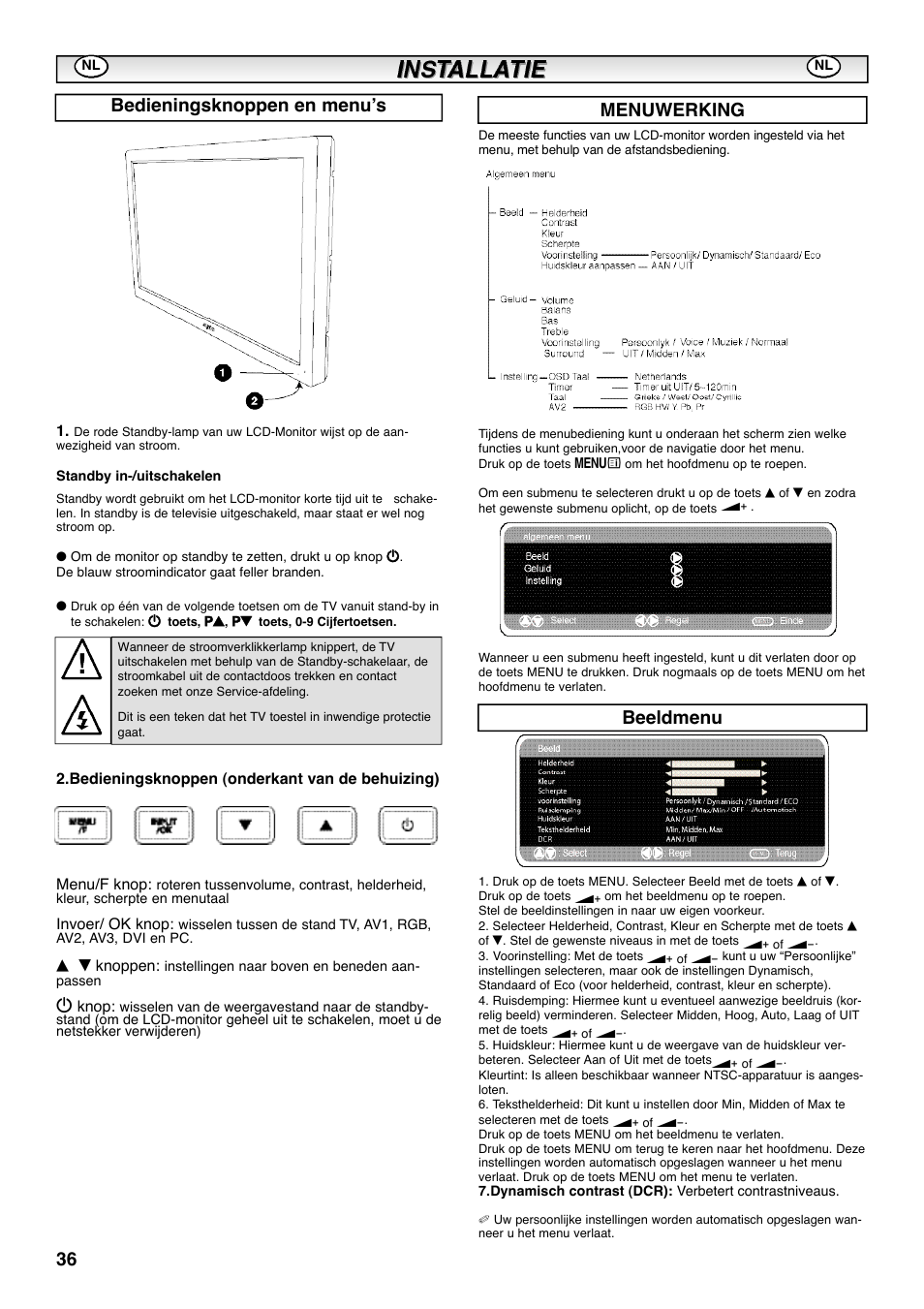 Bedieningsknoppen en menu’s, Beeldmenu menuwerking | Sanyo CE42SRE1 User Manual | Page 36 / 64