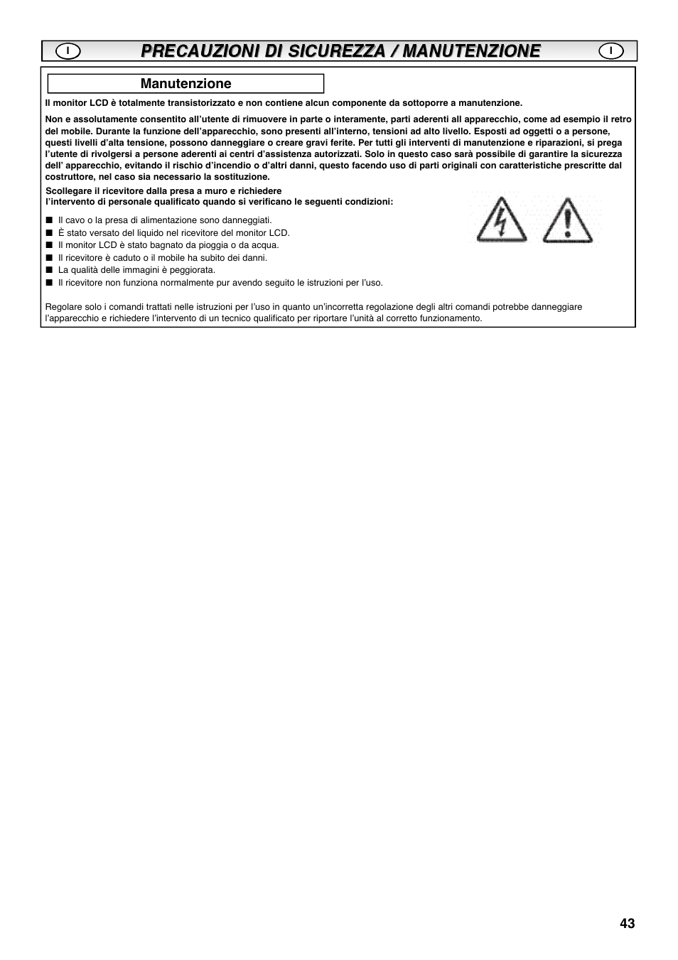 Manutenzione | Sanyo CE42SRE1 User Manual | Page 43 / 64