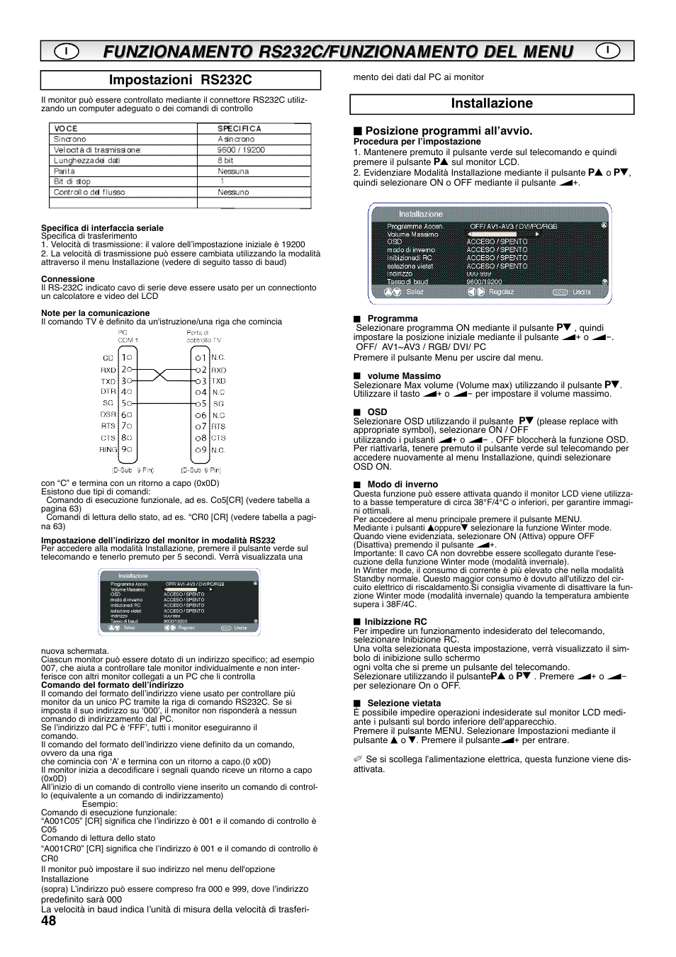 Impostazioni rs232c installazione, Posizione programmi all’avvio | Sanyo CE42SRE1 User Manual | Page 48 / 64