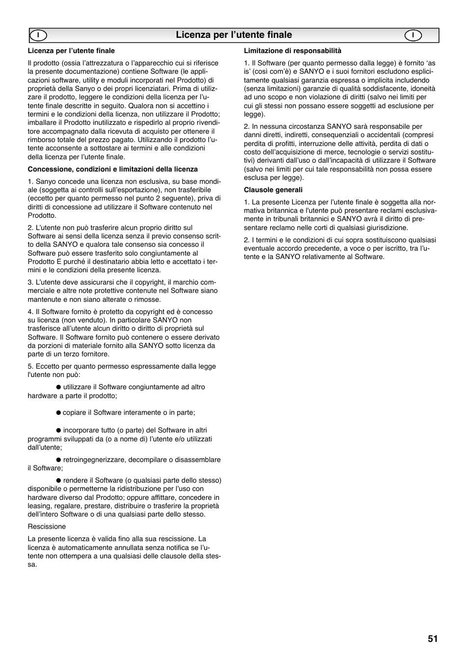Licenza per l’utente finale | Sanyo CE42SRE1 User Manual | Page 51 / 64