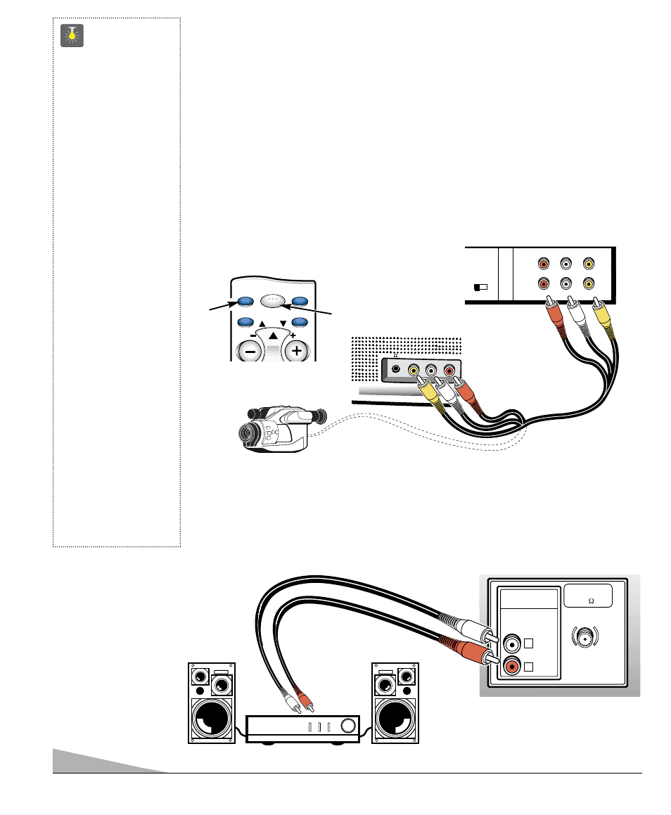 Using the front a udio/ video input jacks, Using the audio output jacks, Continued) | Quicktips | Sanyo DS19500 User Manual | Page 10 / 56