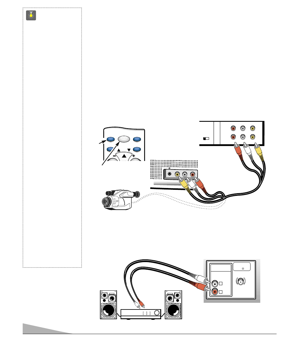 Usando las entradas frontales de audio/ video, Usando la salida de audio, Continua) | Sanyo DS19500 User Manual | Page 46 / 56