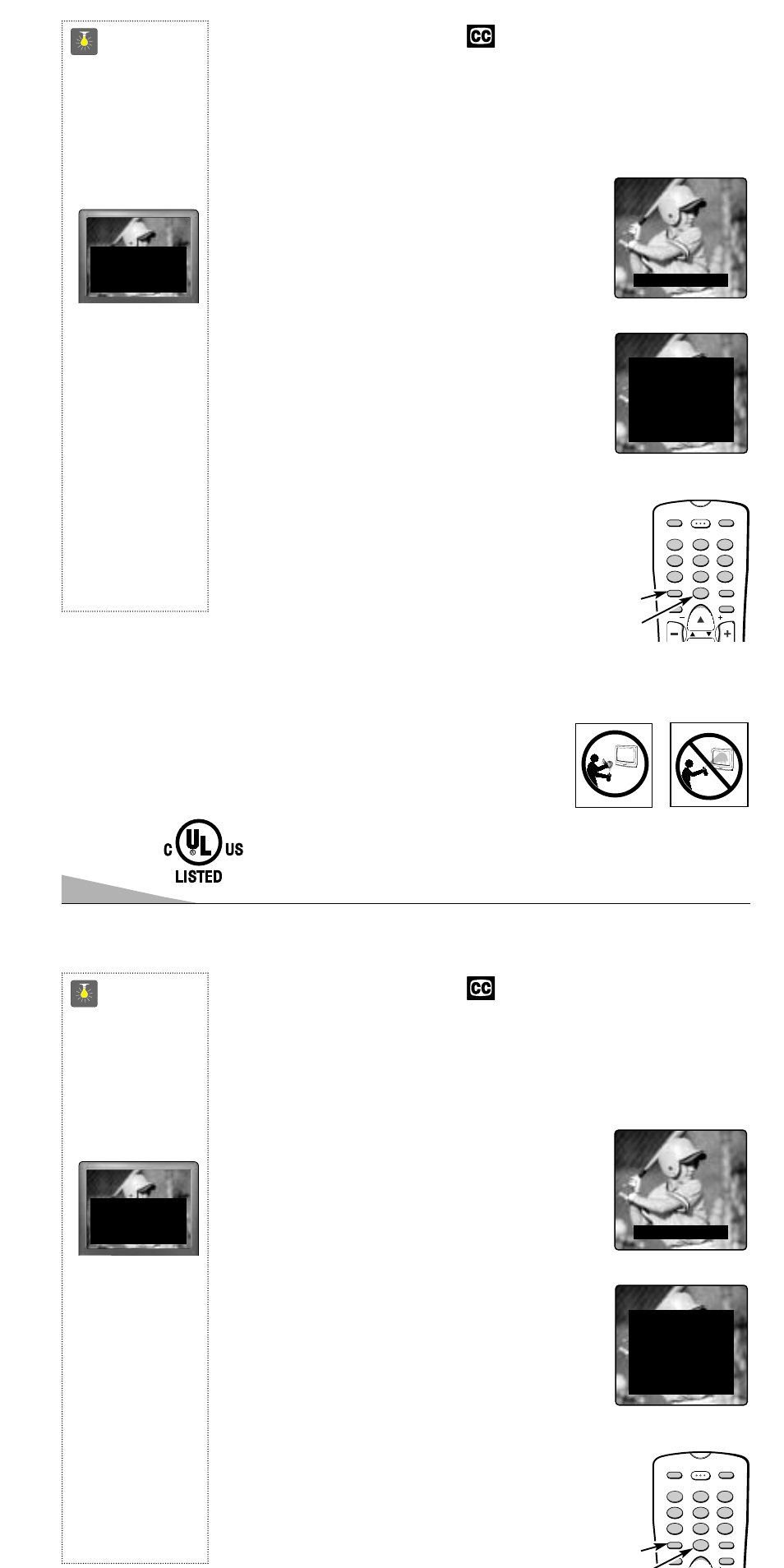 Closed-captioning, Care and cleaning, Quicktips | Setting captions | Sanyo AVM-1341S User Manual | Page 10 / 48