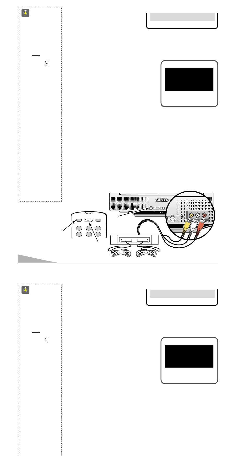 Using the front audio/ video input jacks, Reset ting the tv, Quicktips | Sanyo AVM-1341S User Manual | Page 8 / 48