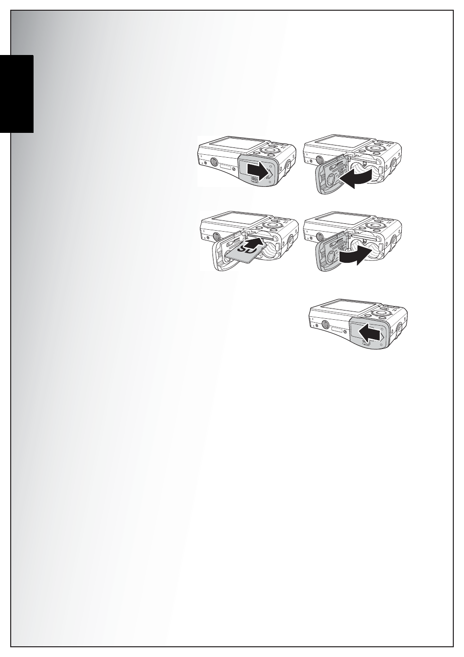 Inserting an sd/mmc memory card, Turning on, English | Sanyo VPC-S750 User Manual | Page 28 / 63