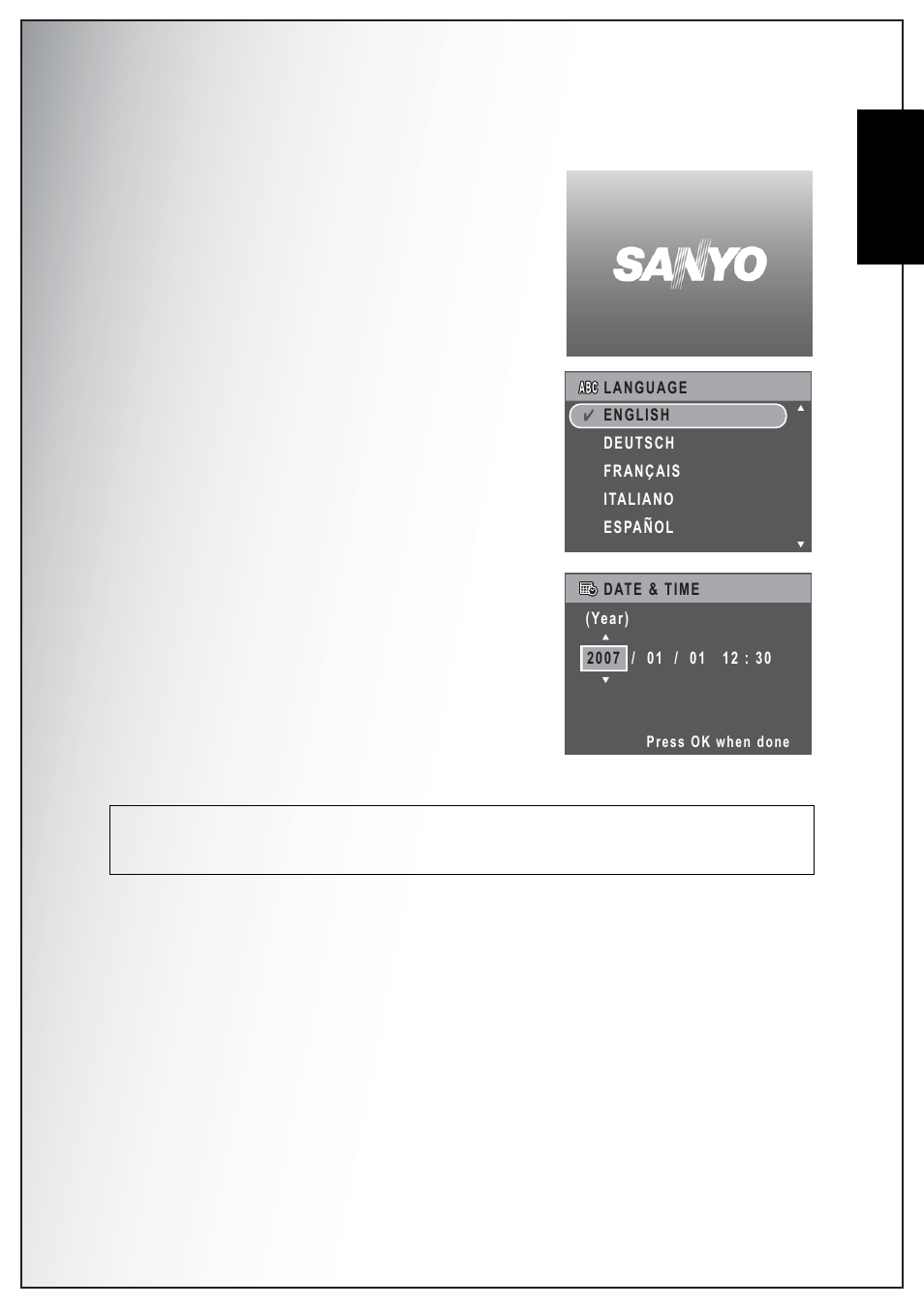 First time use, English | Sanyo VPC-S750 User Manual | Page 29 / 63