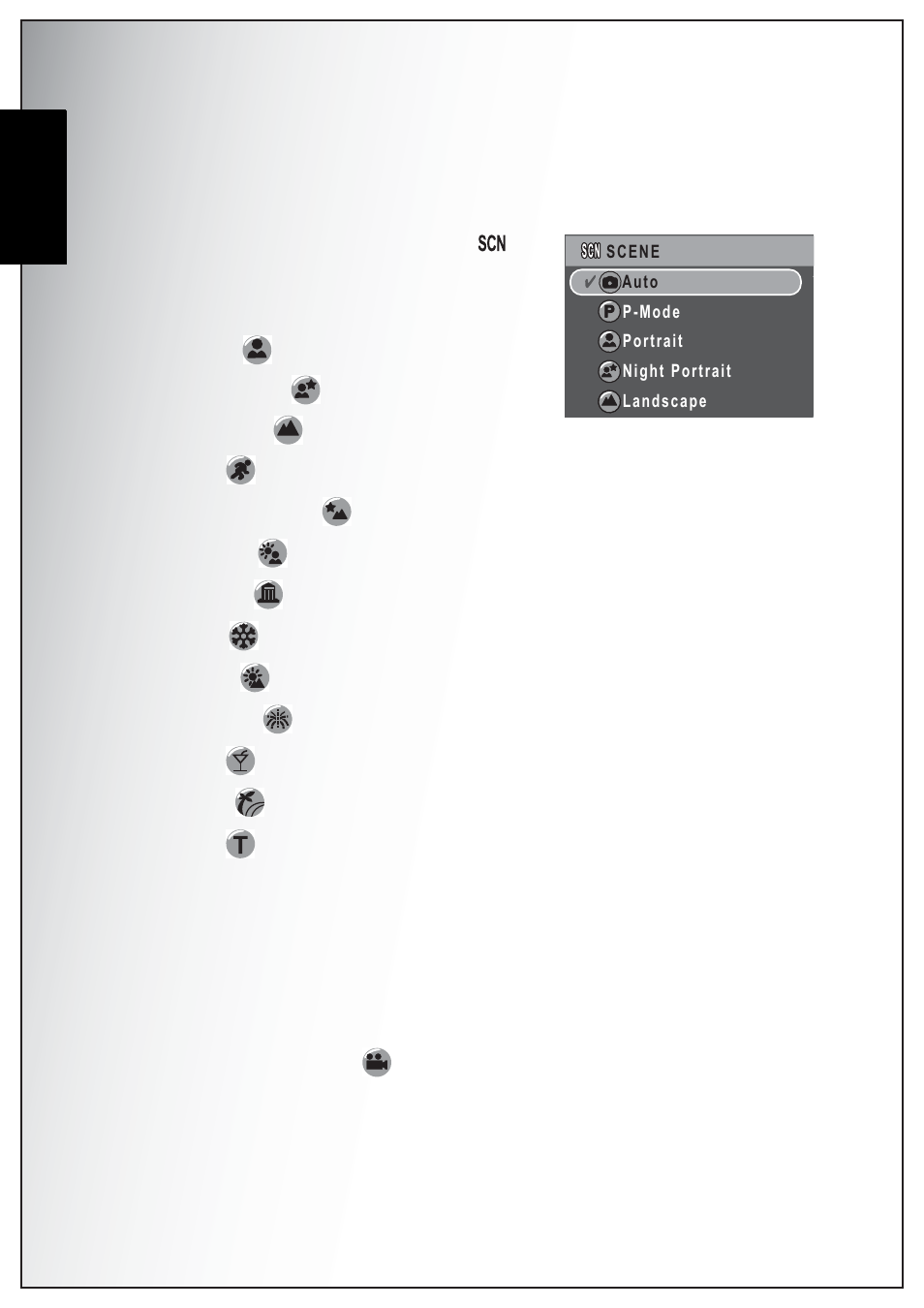 Setting the scene mode, Recording your first video, English | Sanyo VPC-S750 User Manual | Page 32 / 63