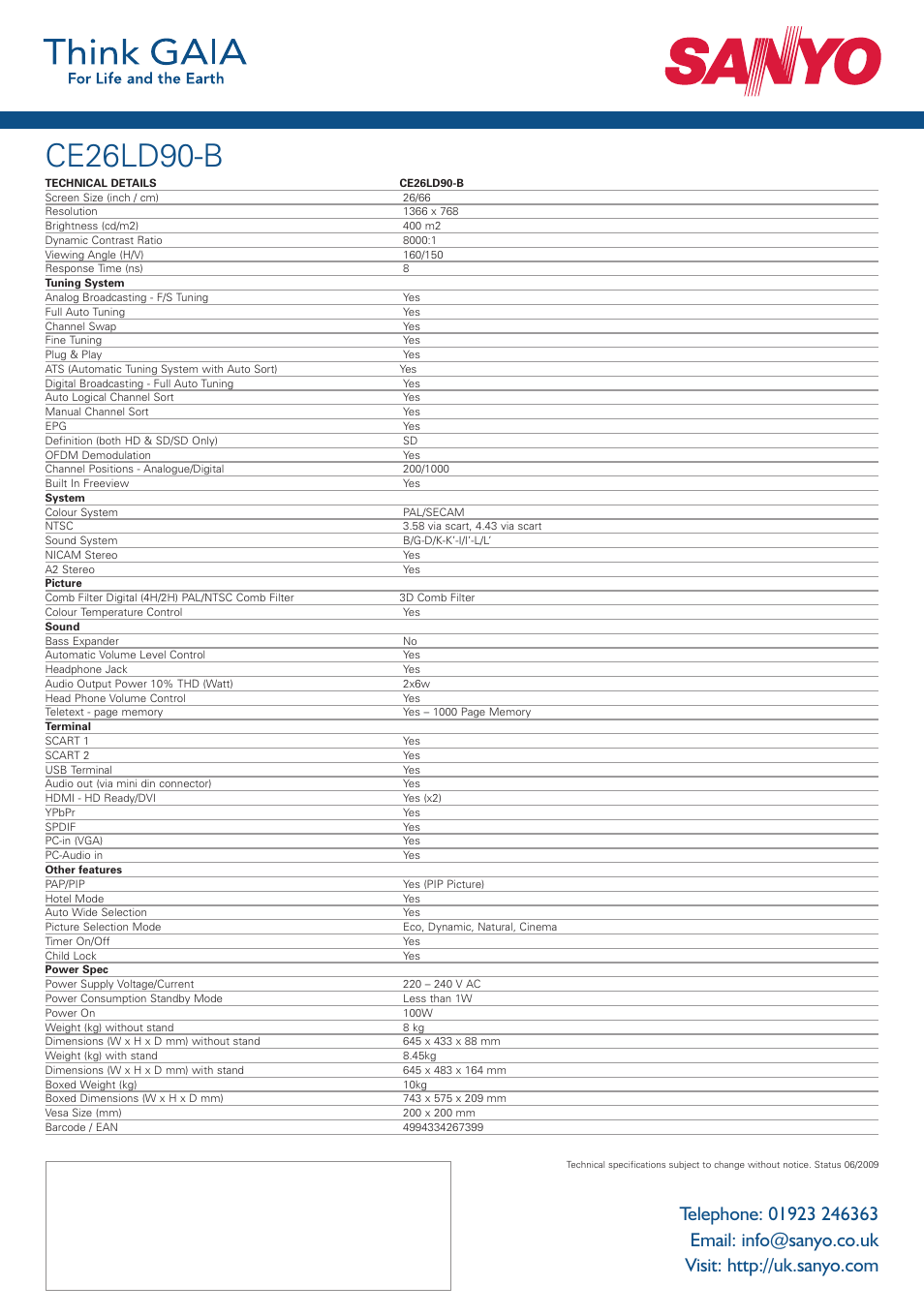Ce26ld90-b | Sanyo CE26LD90-B User Manual | Page 2 / 2