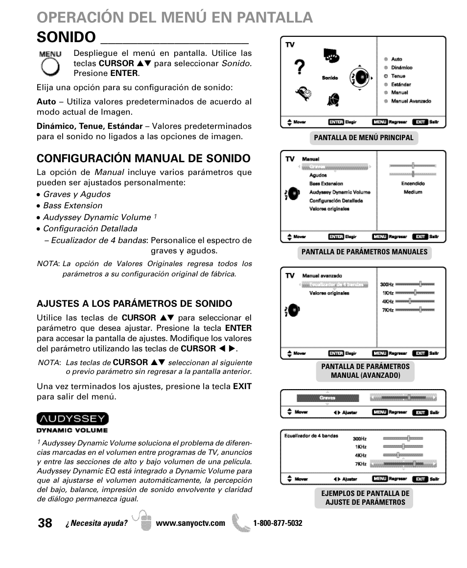 Configuración manual de sonido | Sanyo DP50710 User Manual | Page 38 / 60