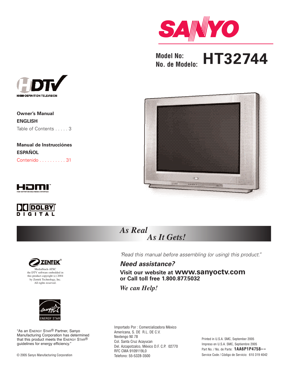 Sanyo HT32744 User Manual | 62 pages