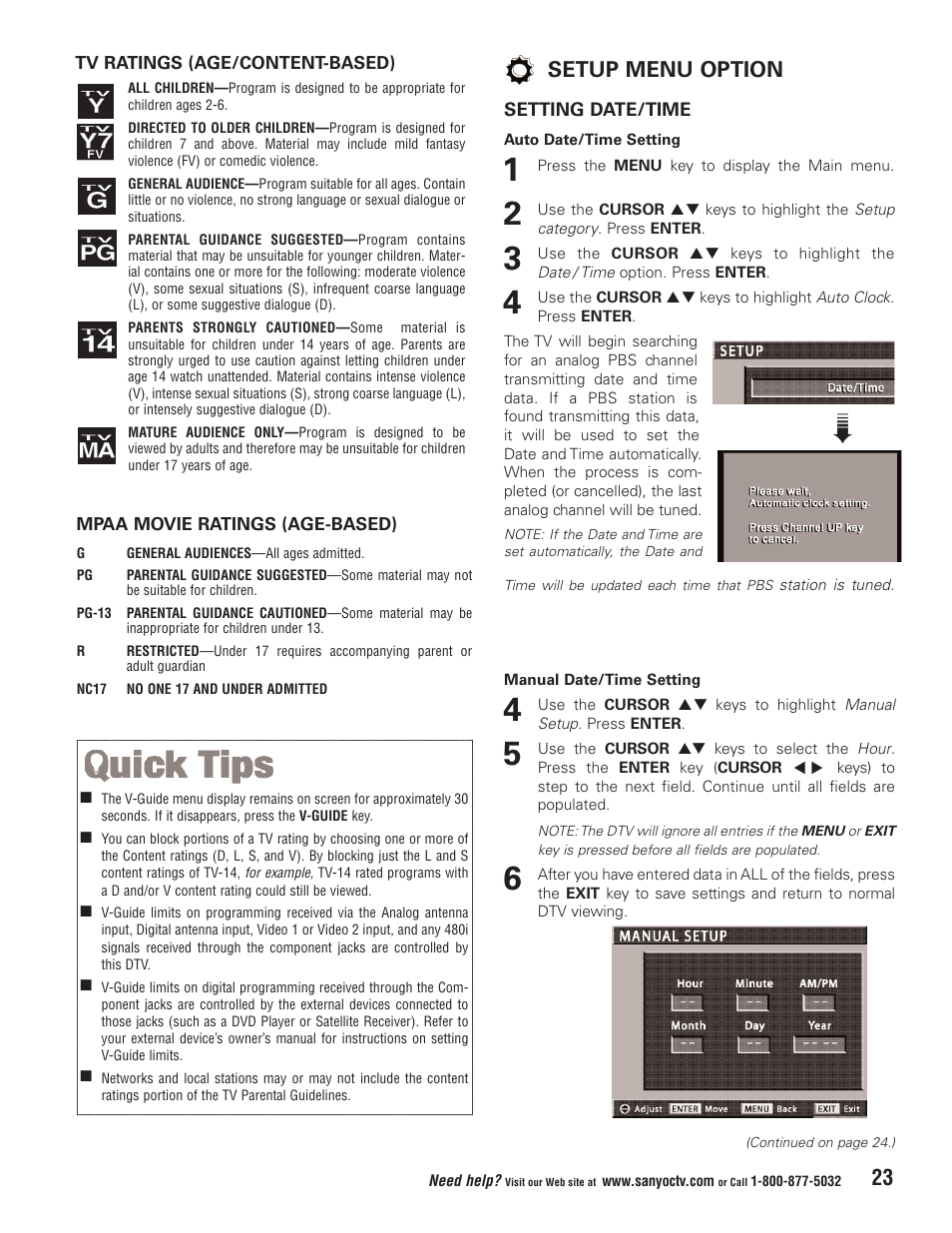 Setup menu option | Sanyo HT32744 User Manual | Page 23 / 62