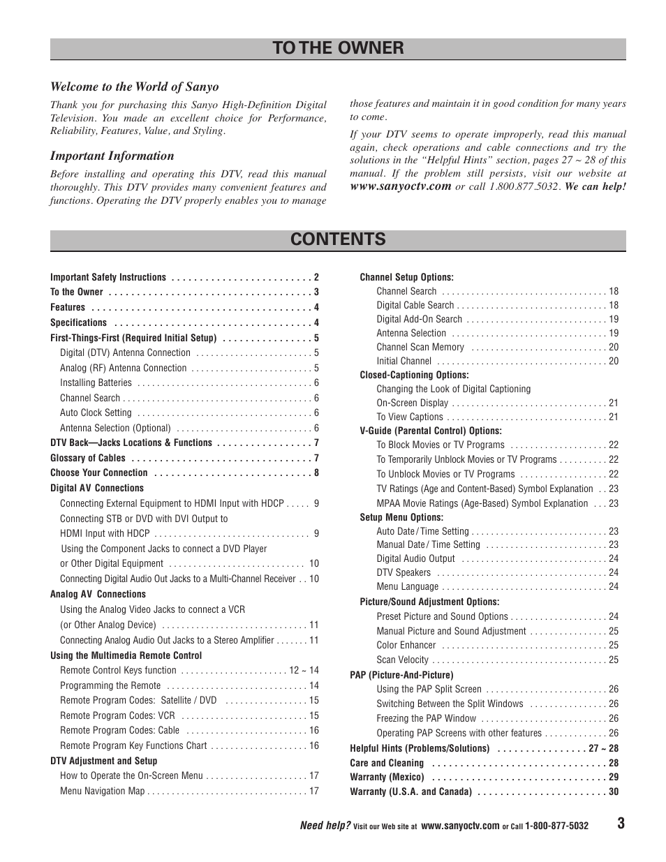 Sanyo HT32744 User Manual | Page 3 / 62