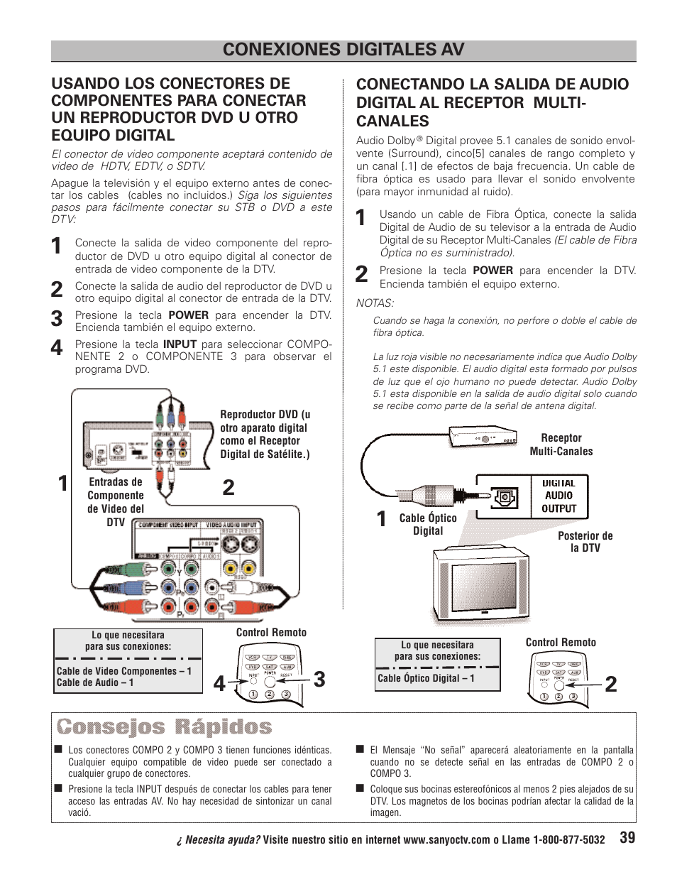 Conexiones digitales av | Sanyo HT32744 User Manual | Page 39 / 62