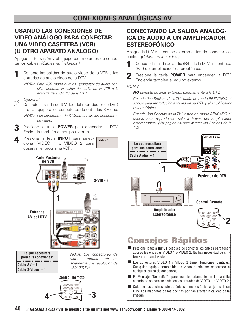 Conexiones analógicas av | Sanyo HT32744 User Manual | Page 40 / 62