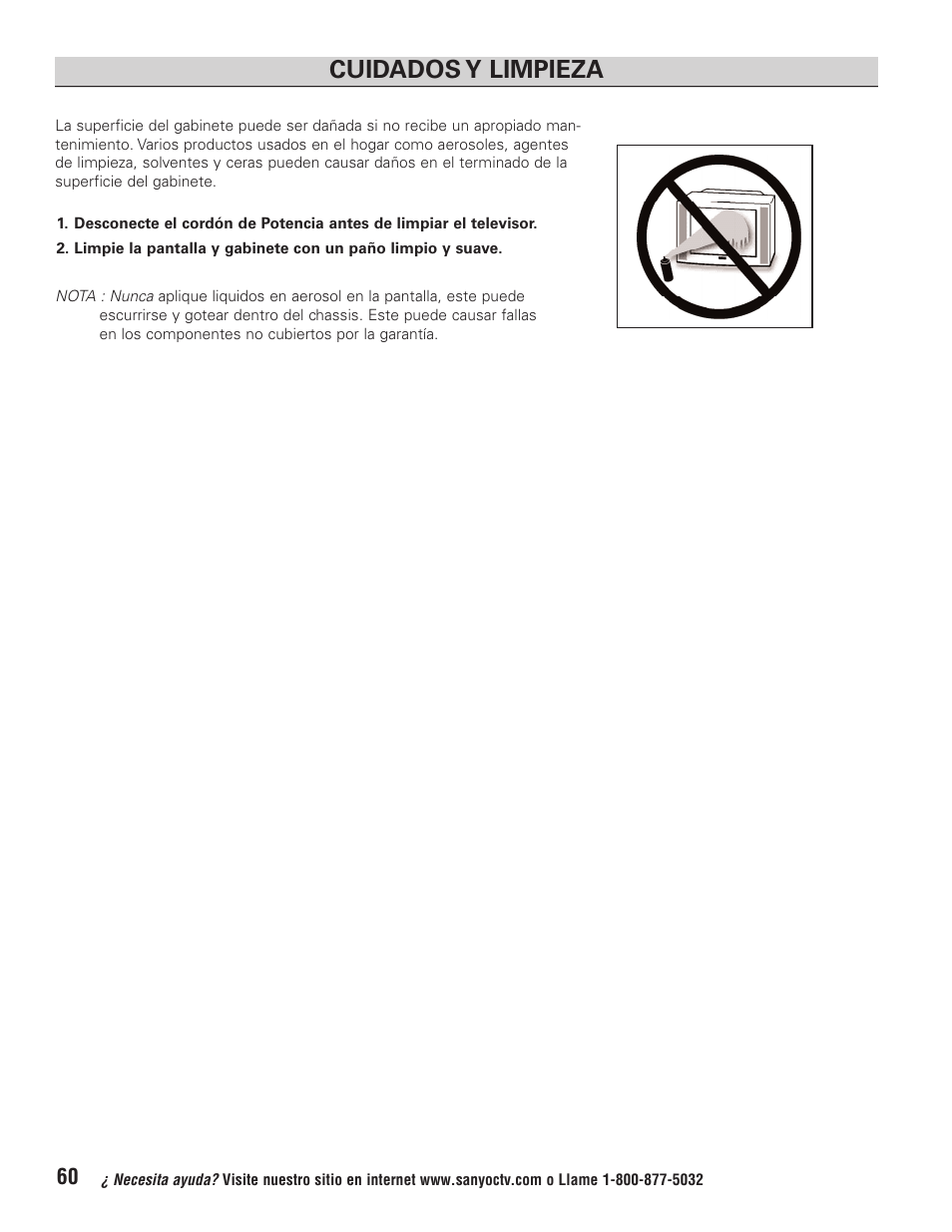 Cuidados y limpieza | Sanyo HT32744 User Manual | Page 60 / 62