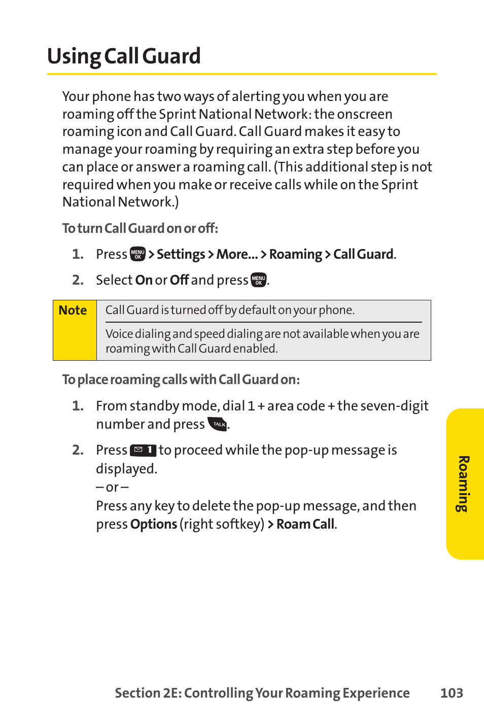 Using call guard, E 103.), E 103 f | E 103) | Sanyo PRO-200 User Manual | Page 117 / 236