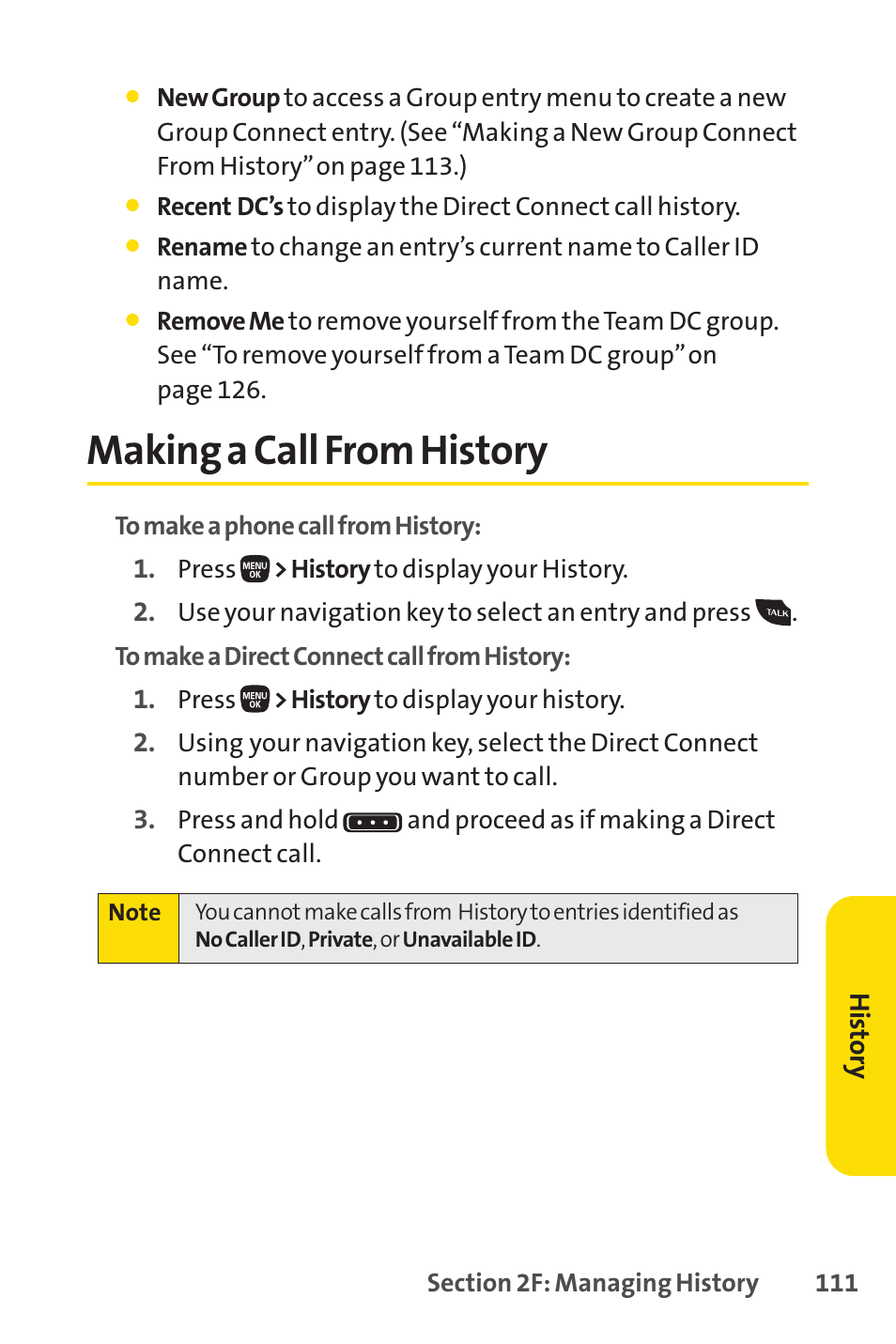 Making a call from history, E 111) | Sanyo PRO-200 User Manual | Page 125 / 236