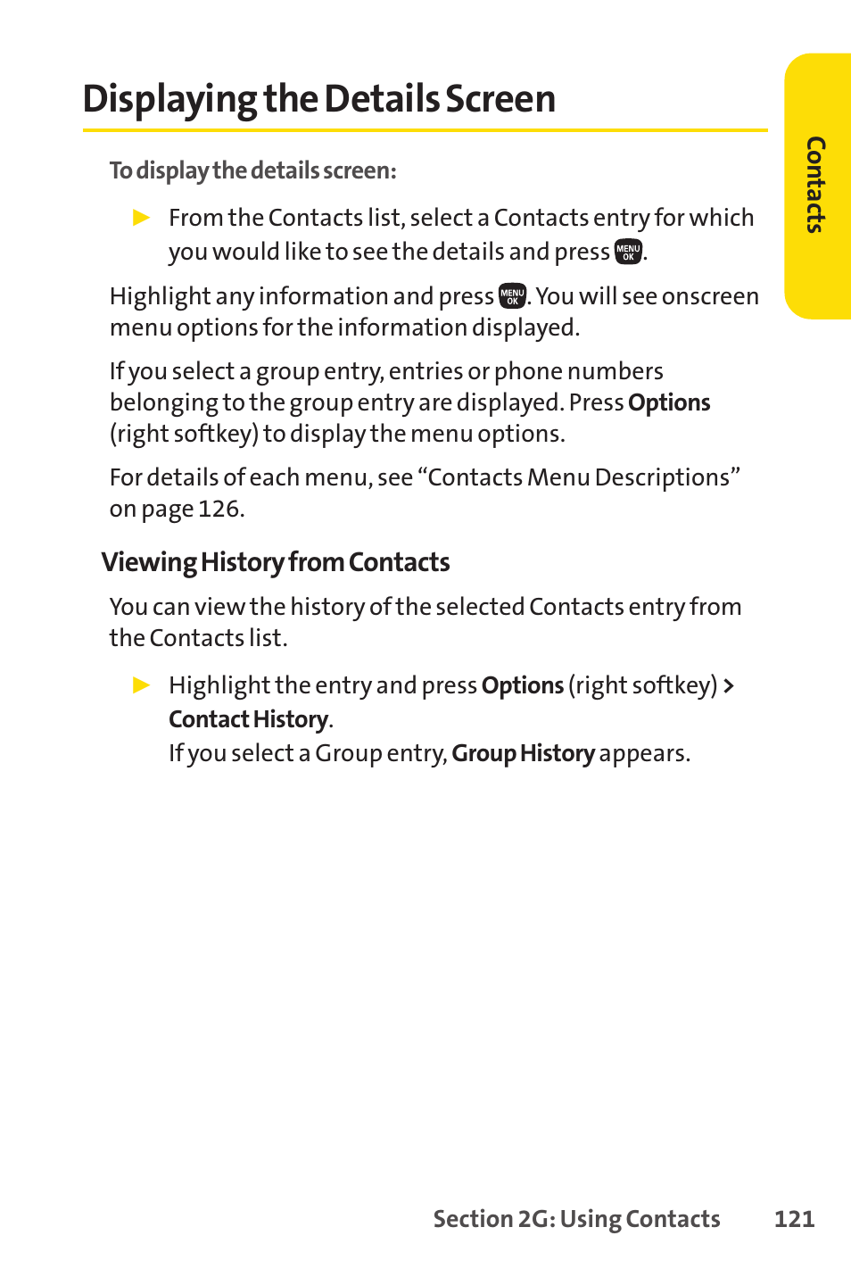 Displaying the details screen, E 121) | Sanyo PRO-200 User Manual | Page 135 / 236