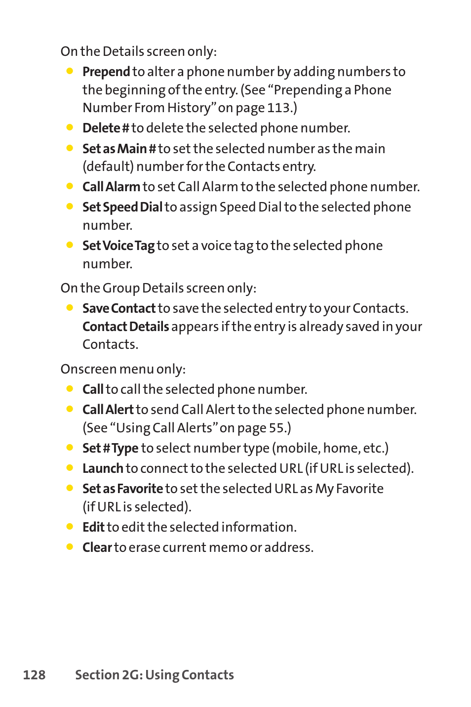 Delete # to delete the selected phone number, Call to call the selected phone number, Edit to edit the selected information | Sanyo PRO-200 User Manual | Page 142 / 236