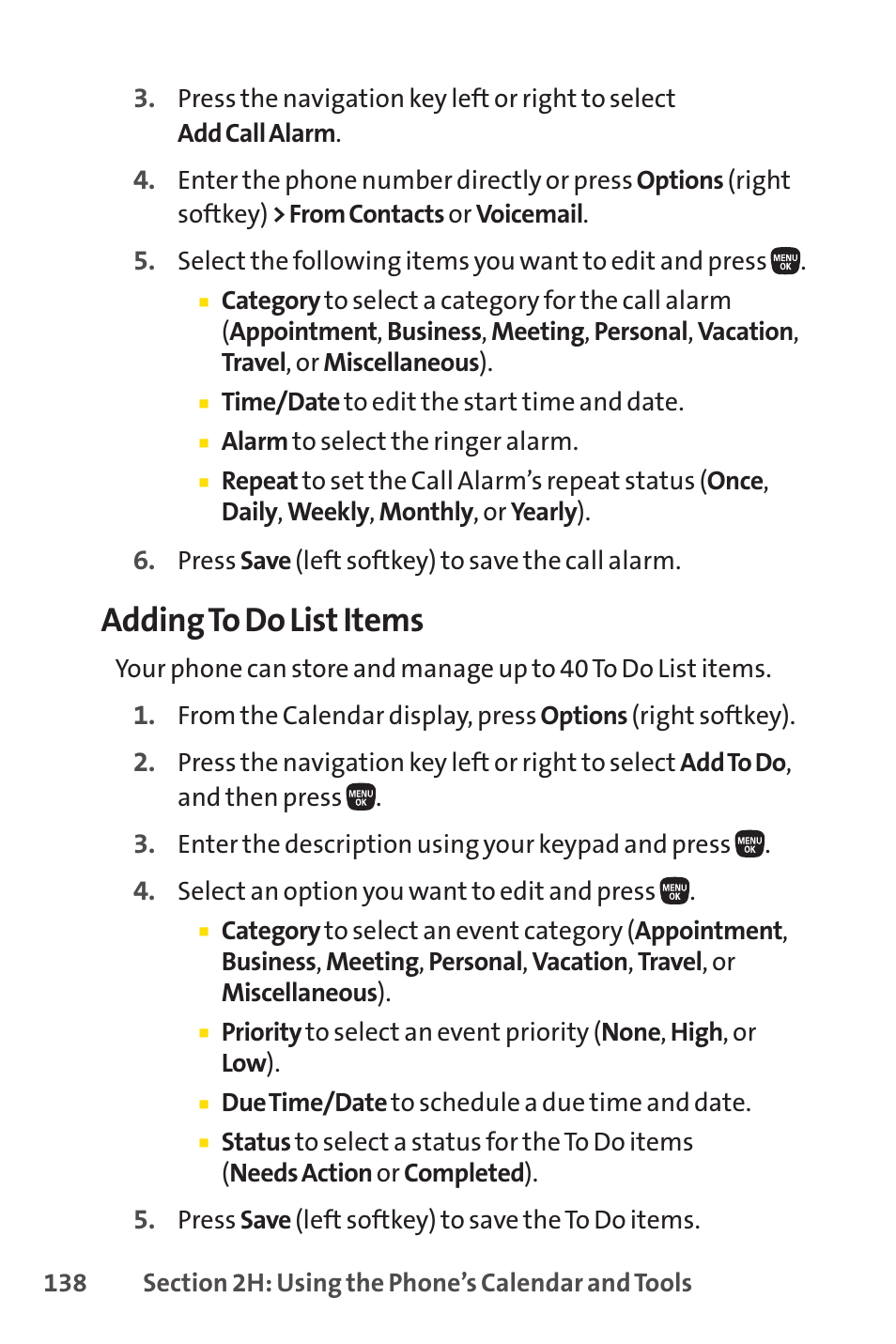 E 138.), Adding to do list items | Sanyo PRO-200 User Manual | Page 152 / 236