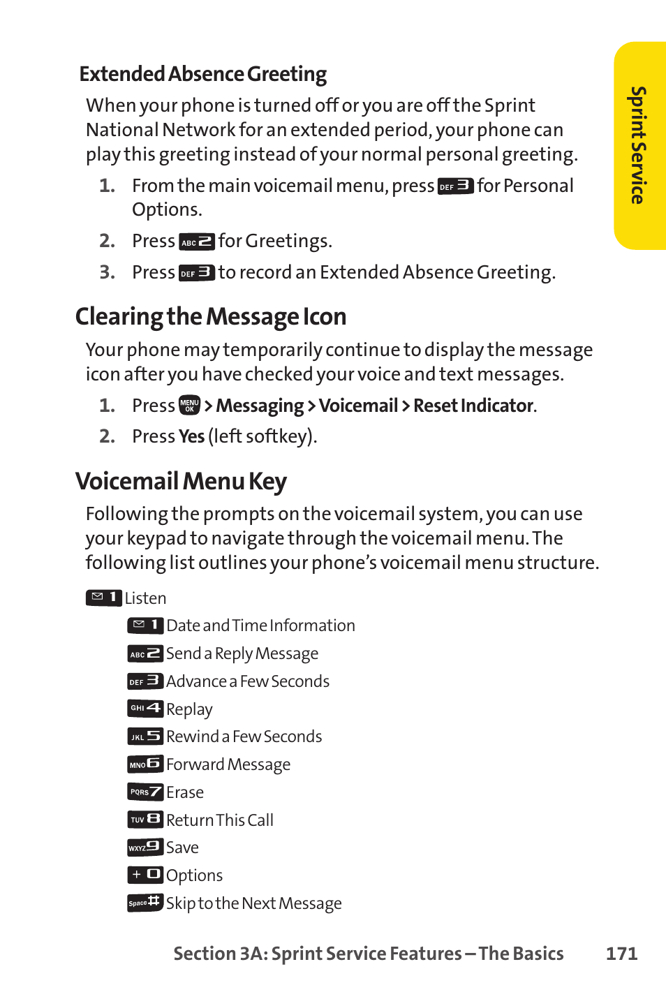 Clearing the message icon, Voicemail menu key | Sanyo PRO-200 User Manual | Page 185 / 236