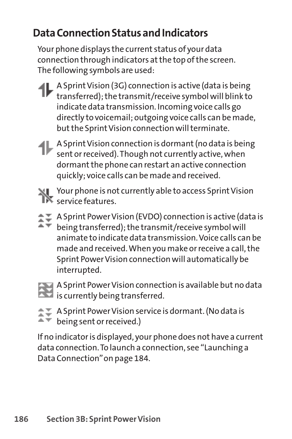 Data connection status and indicators | Sanyo PRO-200 User Manual | Page 200 / 236