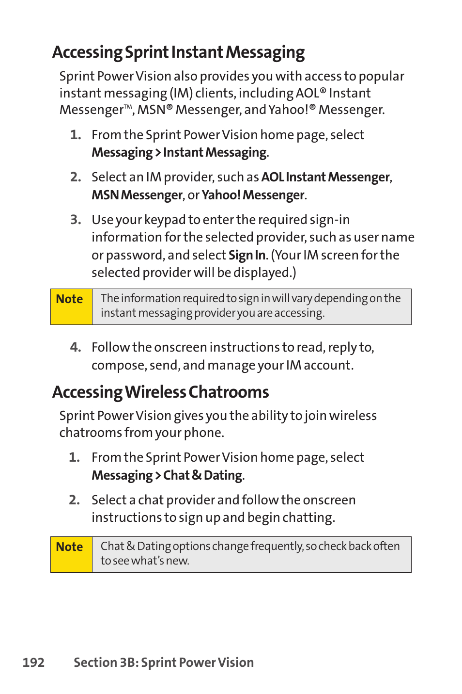 Accessing sprint instant messaging, Accessing wireless chatrooms | Sanyo PRO-200 User Manual | Page 206 / 236