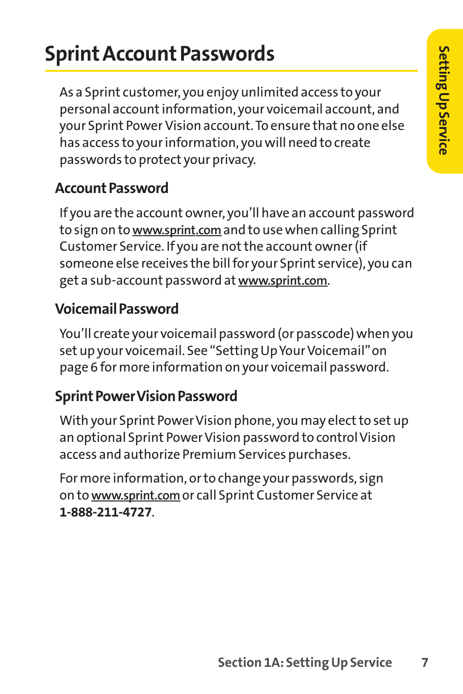 Sprint account passwords, E 7) | Sanyo PRO-200 User Manual | Page 21 / 236