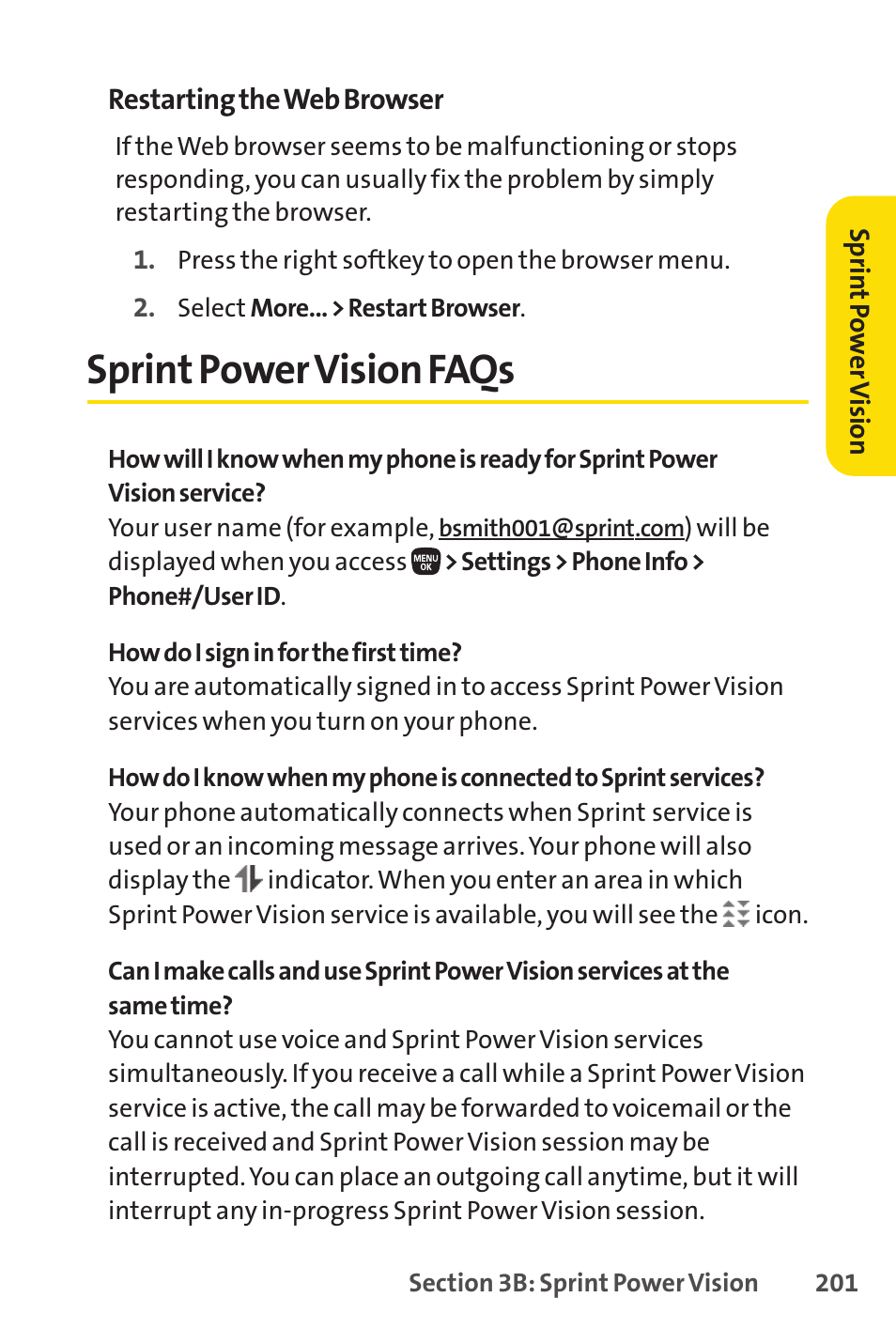 Sprintpower vision faqs, Sprint power vision faqs | Sanyo PRO-200 User Manual | Page 215 / 236