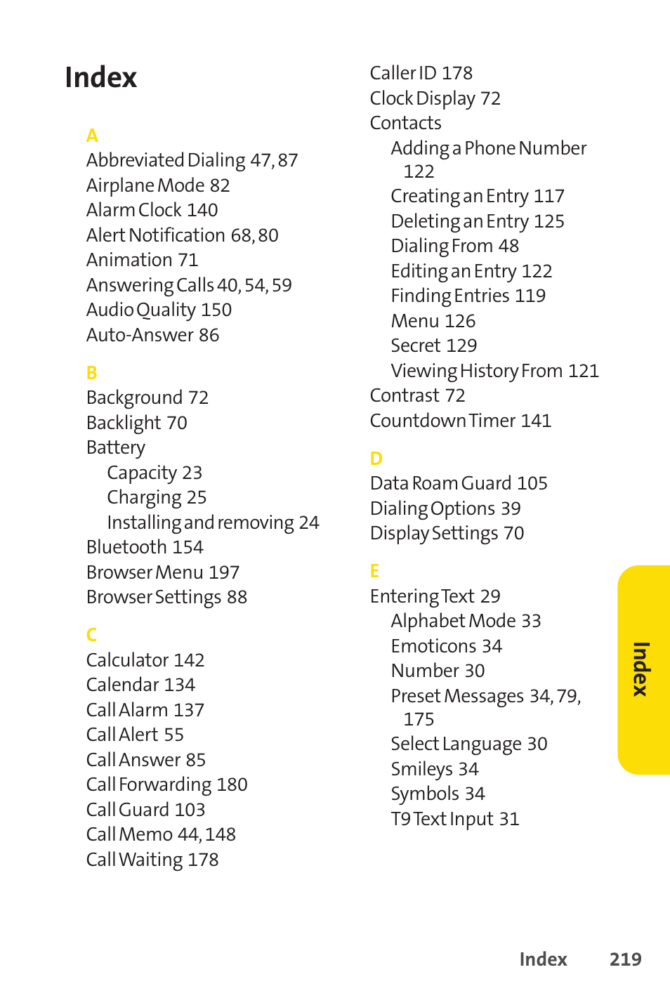 Index | Sanyo PRO-200 User Manual | Page 233 / 236