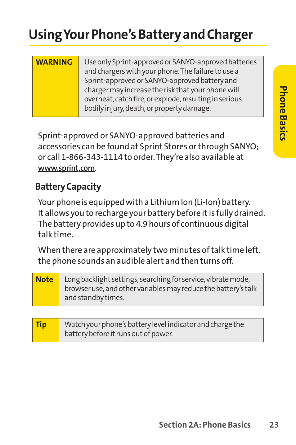 Using your phone’s battery and charger, E 23) | Sanyo PRO-200 User Manual | Page 37 / 236