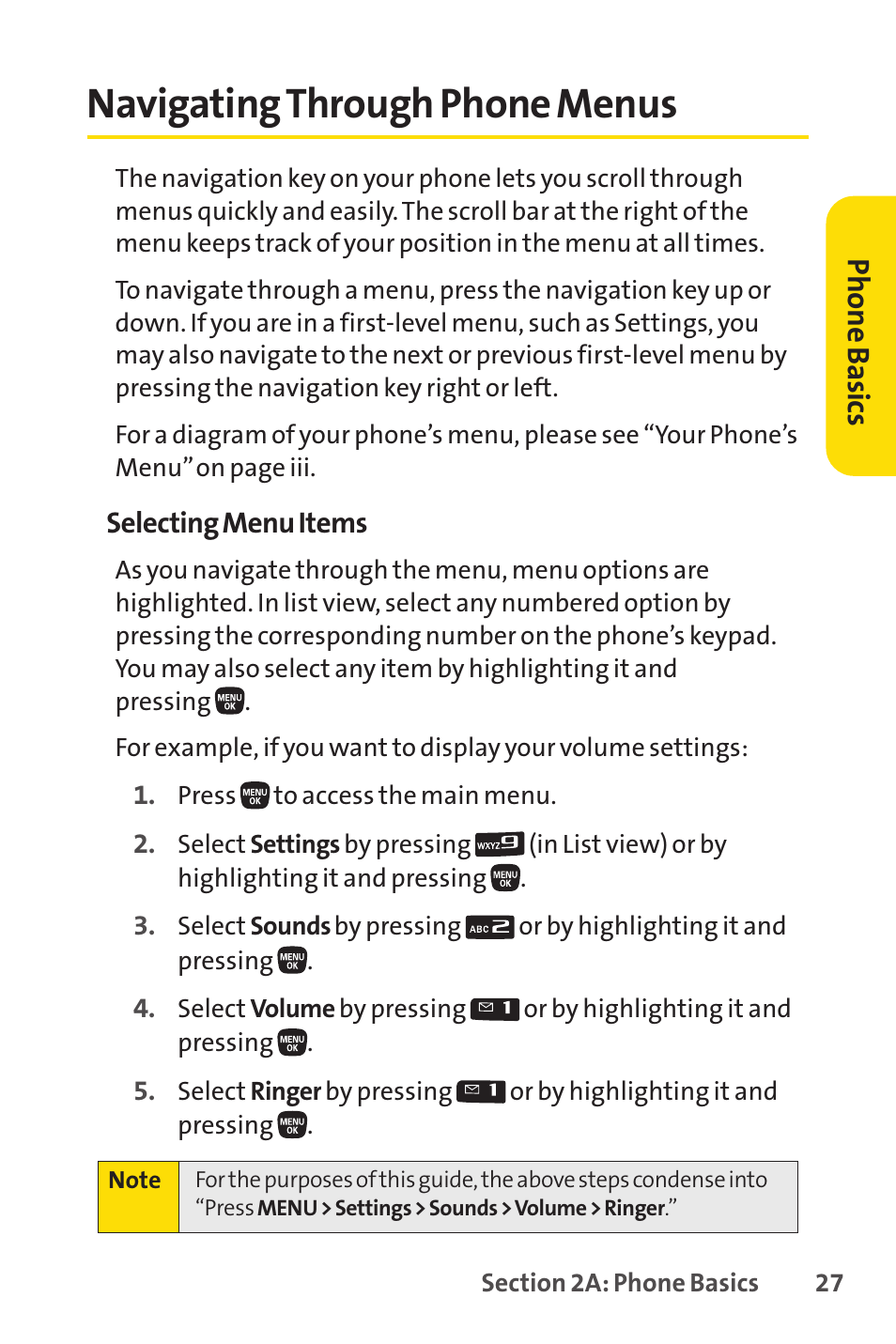 Navigating through phone menus, E 27), Ph on e b as ics | Sanyo PRO-200 User Manual | Page 41 / 236