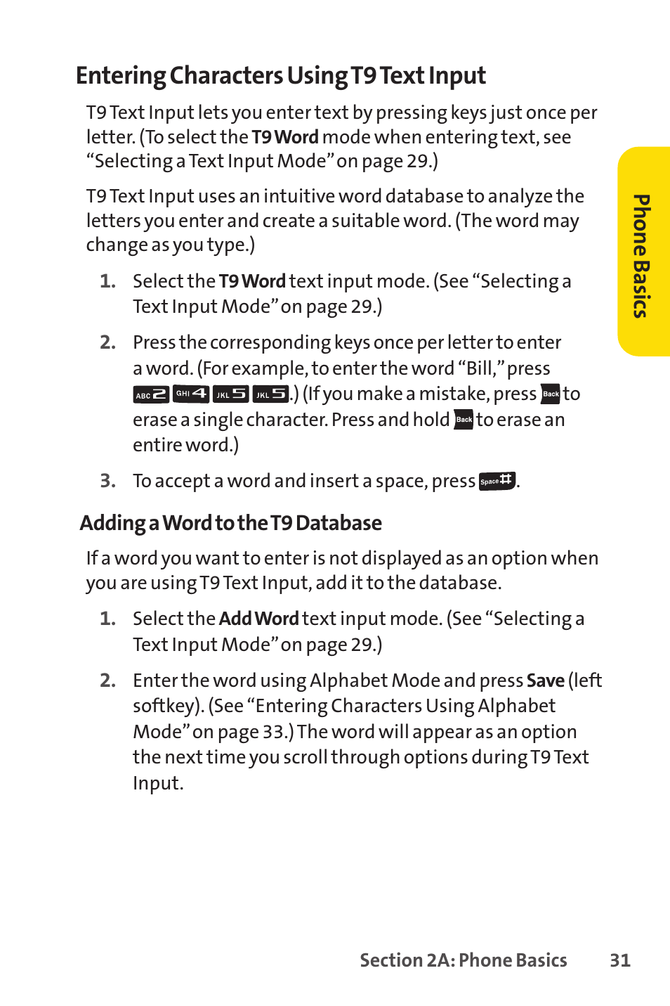 E 31), E 31.), Entering characters using t9 text input | Sanyo PRO-200 User Manual | Page 45 / 236