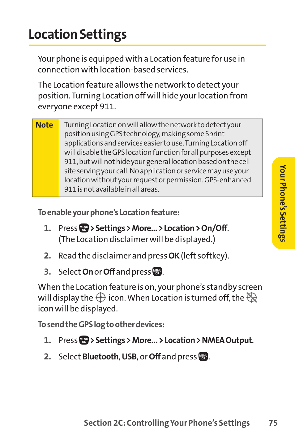Location settings, E 75) | Sanyo PRO-200 User Manual | Page 89 / 236