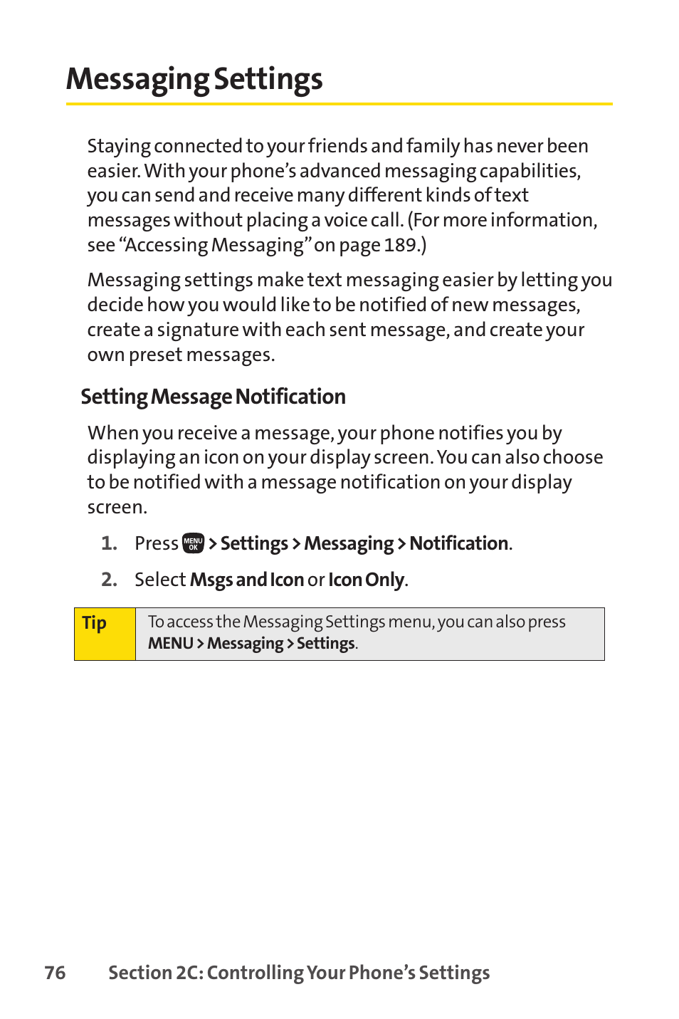Messaging settings, E 76) | Sanyo PRO-200 User Manual | Page 90 / 236