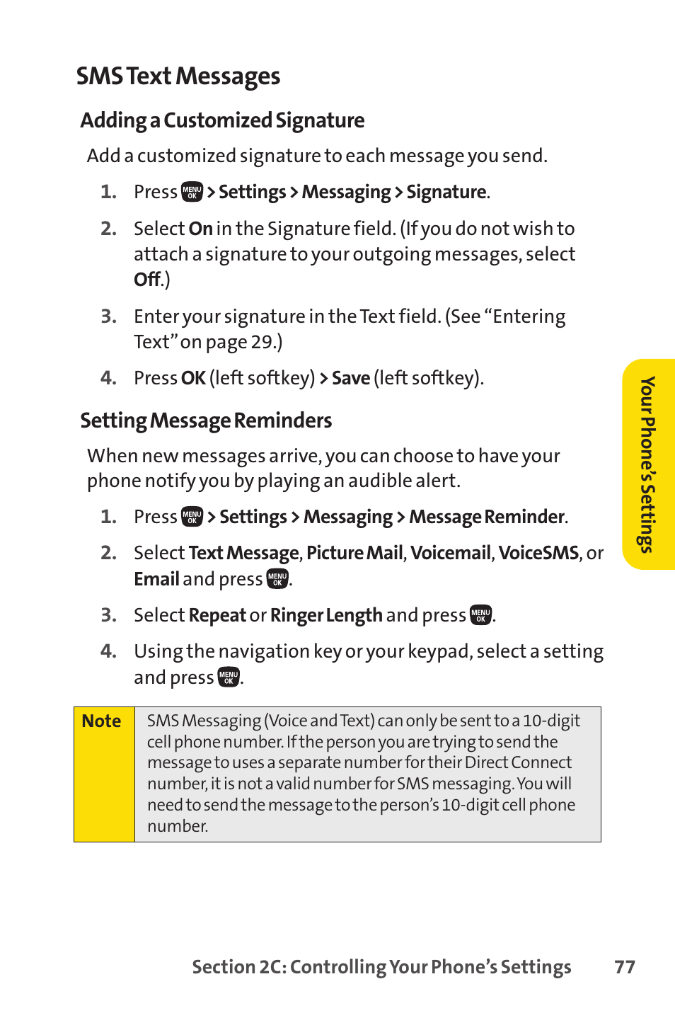 E 77.), Sms text messages | Sanyo PRO-200 User Manual | Page 91 / 236