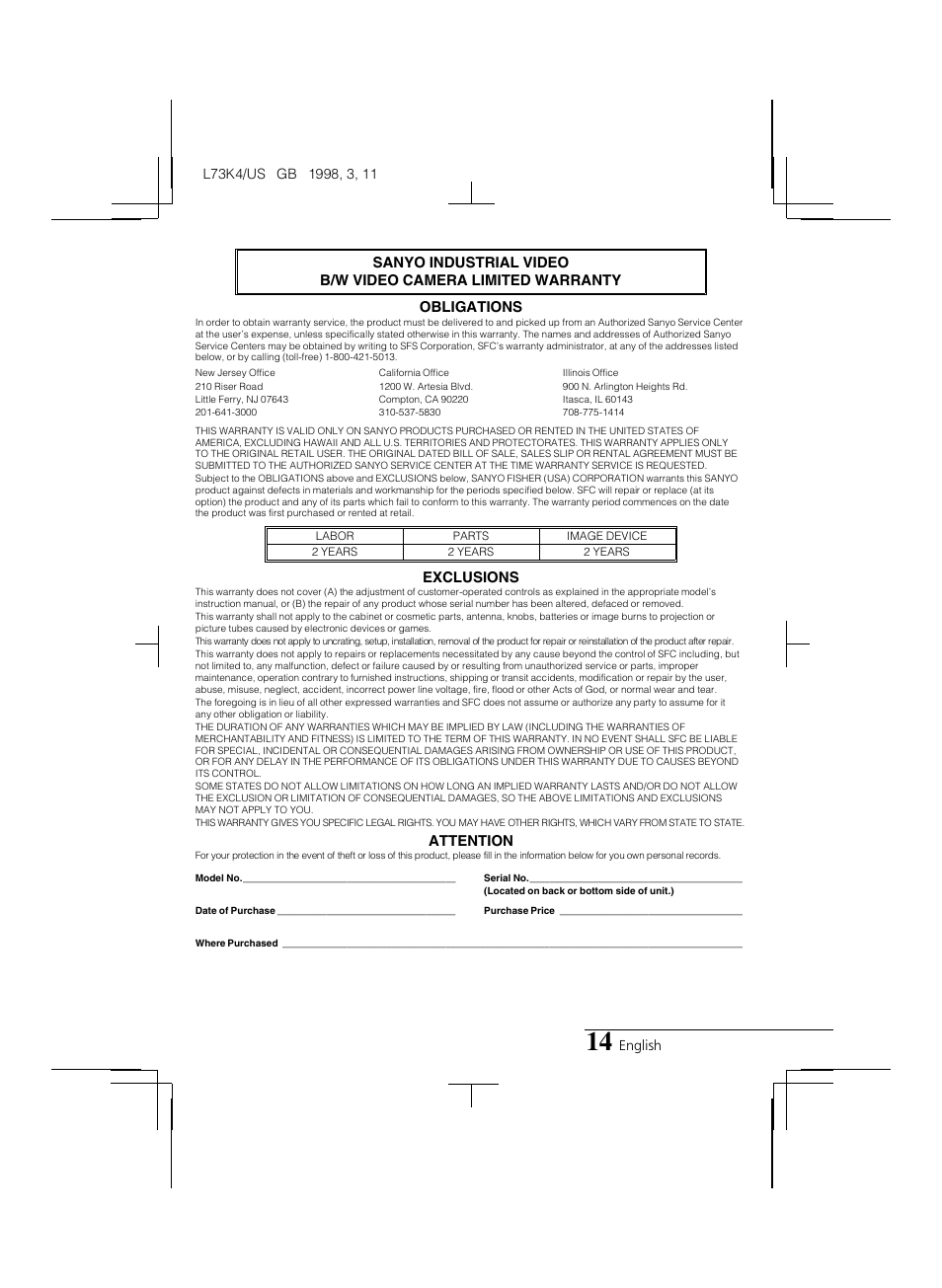 Sanyo VCB-3374 User Manual | Page 2 / 15