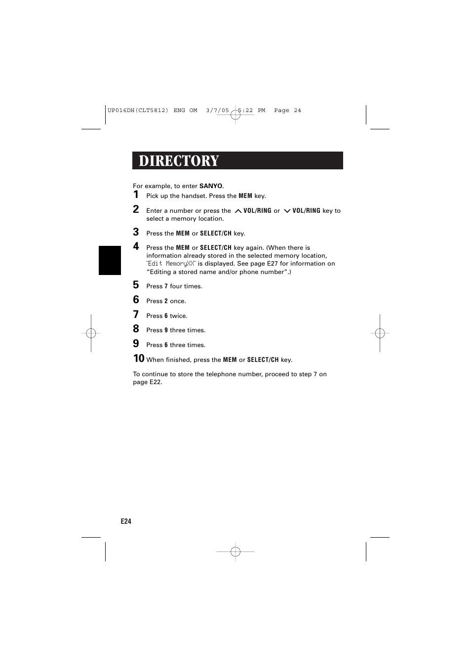 Directory | Sanyo CLT-5812 User Manual | Page 26 / 48