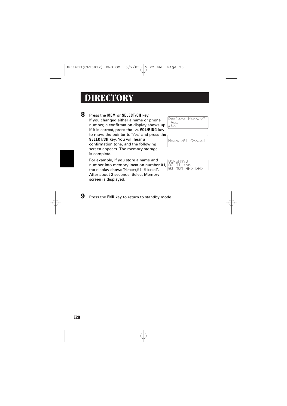 Directory | Sanyo CLT-5812 User Manual | Page 30 / 48