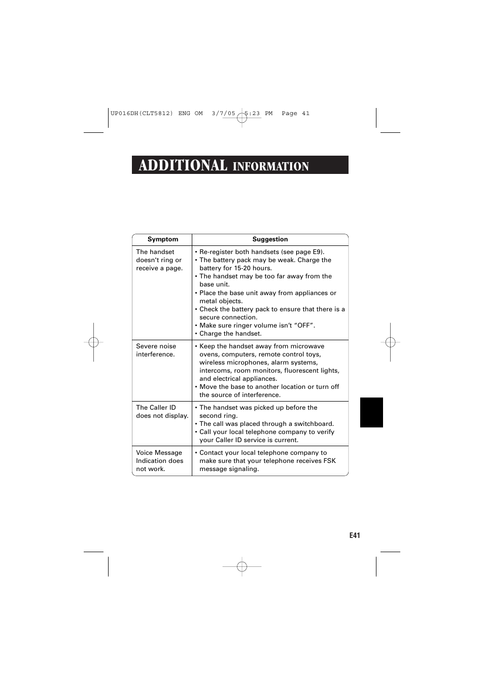 Additional, Information | Sanyo CLT-5812 User Manual | Page 43 / 48