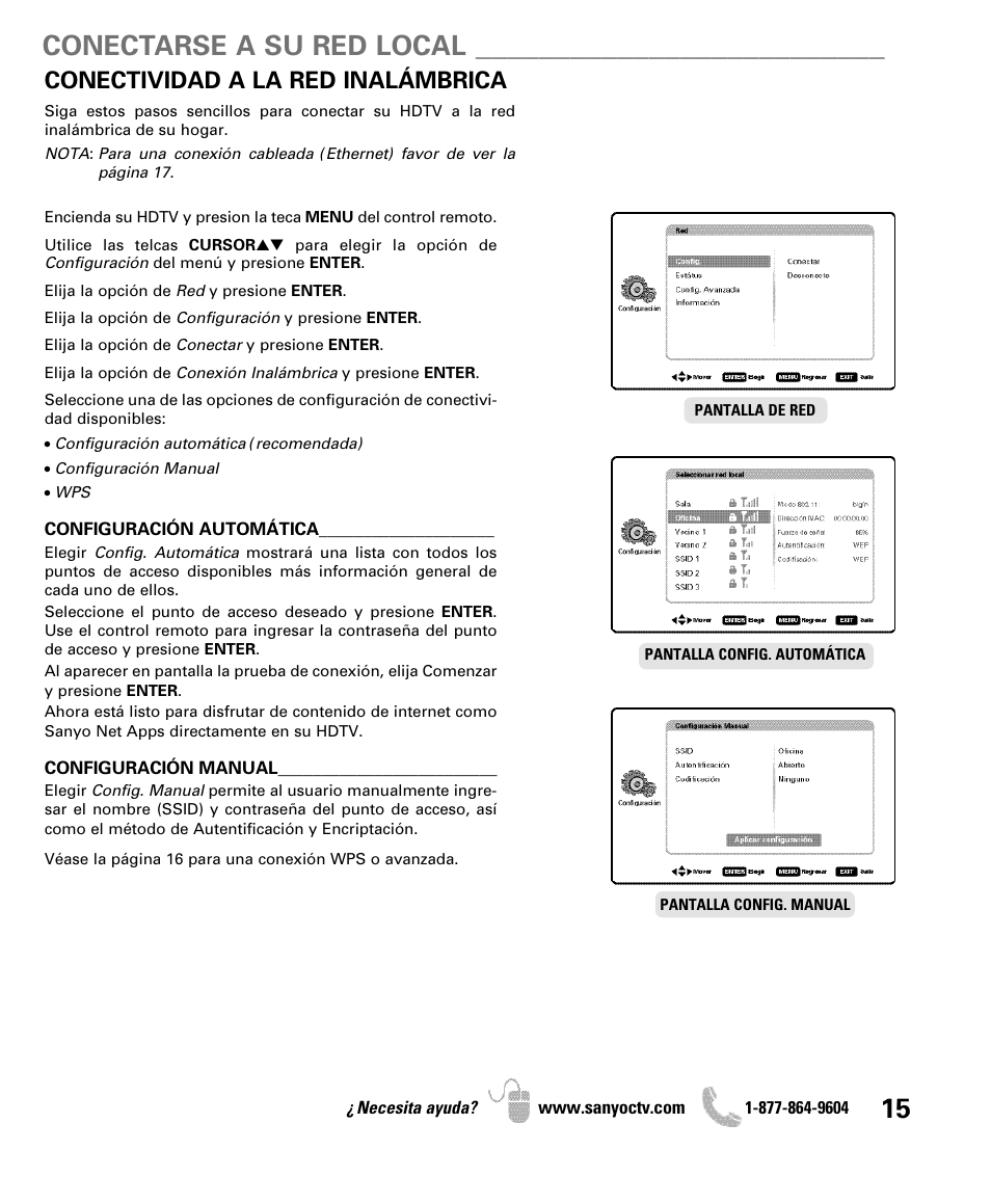 Conectarse a su red local, Conectividad a la red inalámbrica | Sanyo Internet Ready HDTV DP42851 User Manual | Page 15 / 24