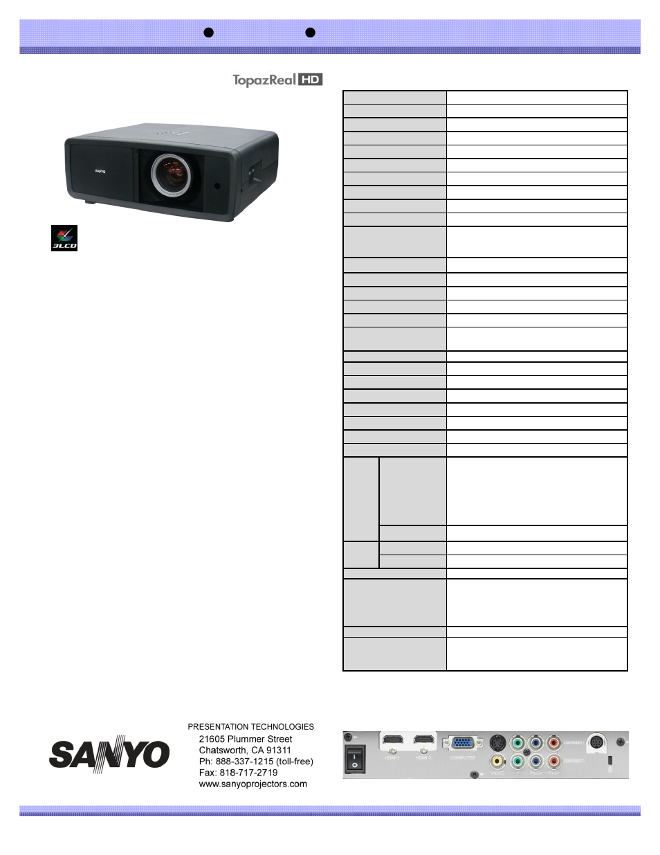 Sanyo TOPAZREAL HD PLV-Z4000 User Manual | 1 page